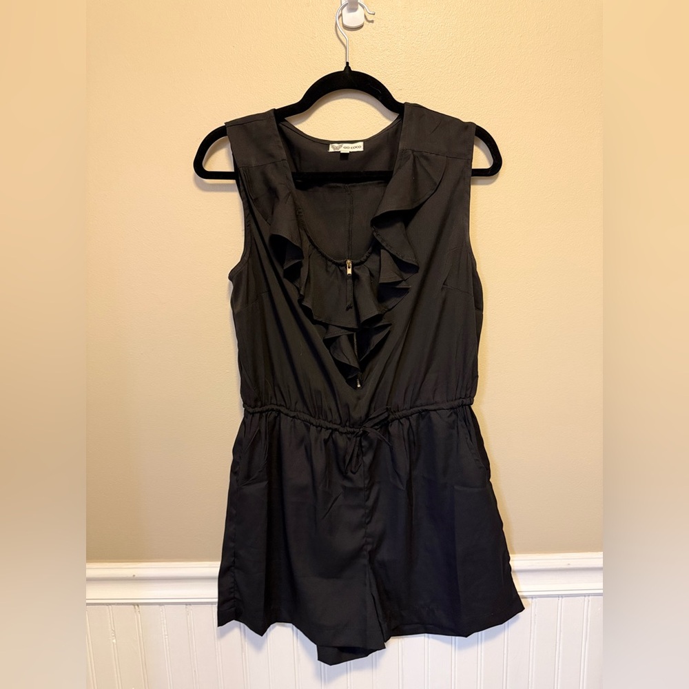 Chic Black Ruffle Sleeveless Romper